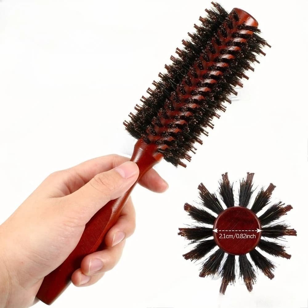 Set di Spazzole Rotonde in Setole di Cinghiale con Perni in Nylon e Manico in Legno per Lisciare, Arricciare, Volumizzare e Districare - Strumenti Professionali da Salone