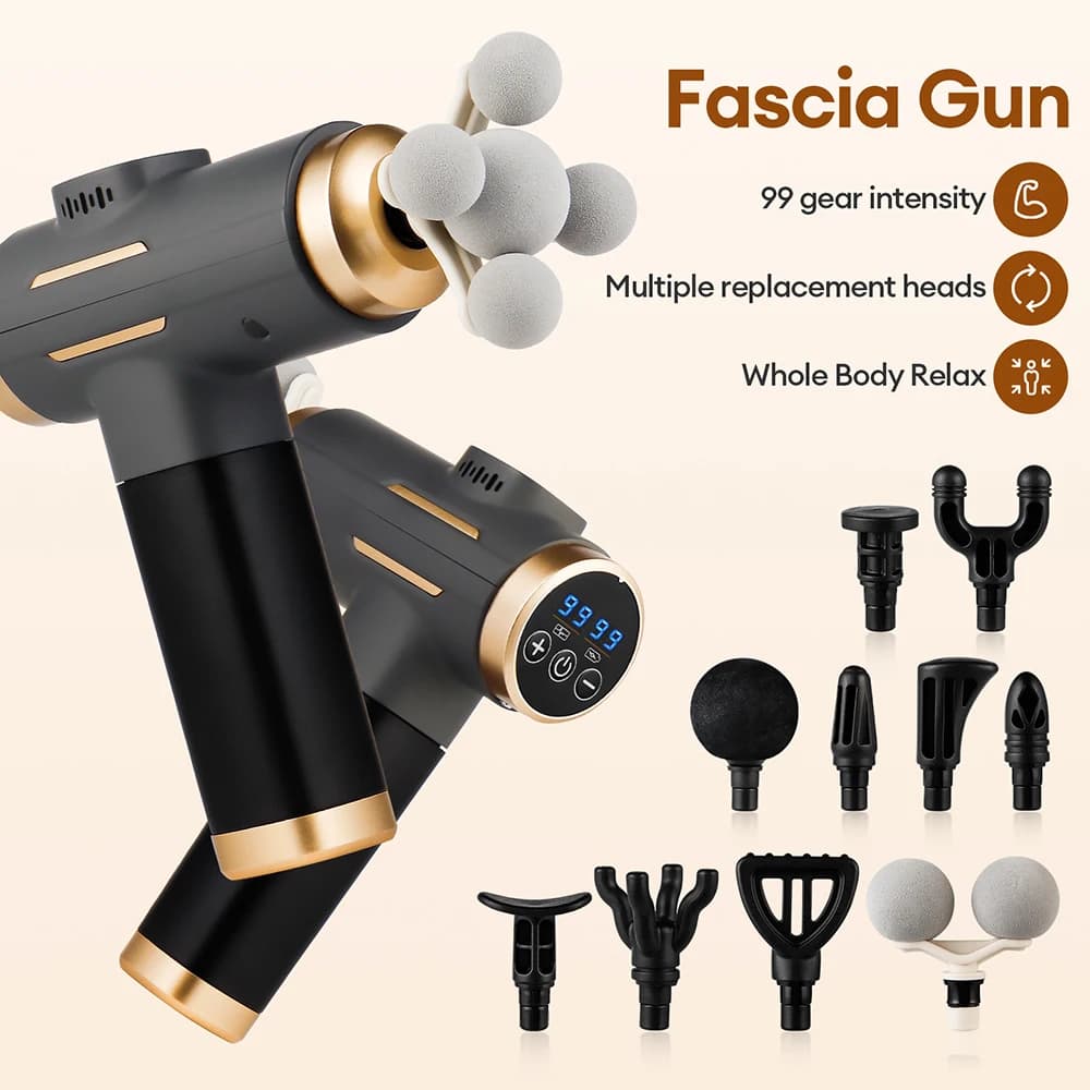Pistola Massaggiante Elettrica a 99 Livelli per Massaggio Muscolare Profondo, Vibrazione ad Alta Frequenza per Spalle, Vita, Gambe e Corpo