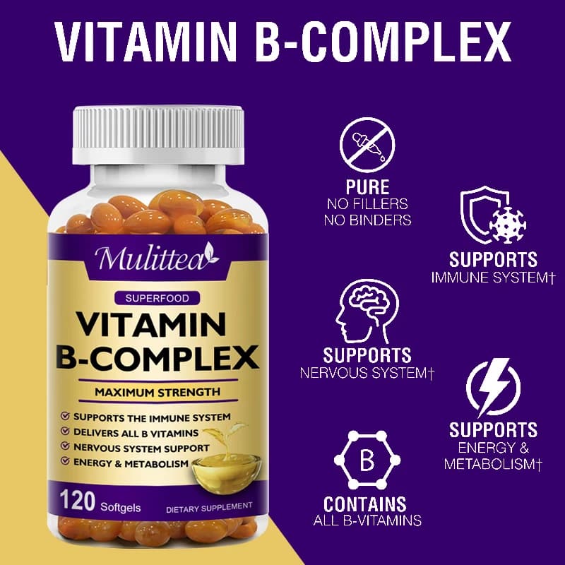 Complex multittea vitamin B capsules help alleviate fatigue to improve digestion reduce Stress better support of immune supplement mood