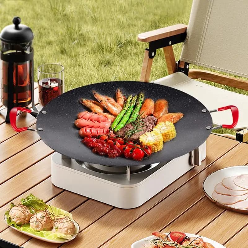 Upper grill for stove Korean grill for camping stove Grill for round plate Korean grill for interior non-stick Grill for Korean barbecue with handle