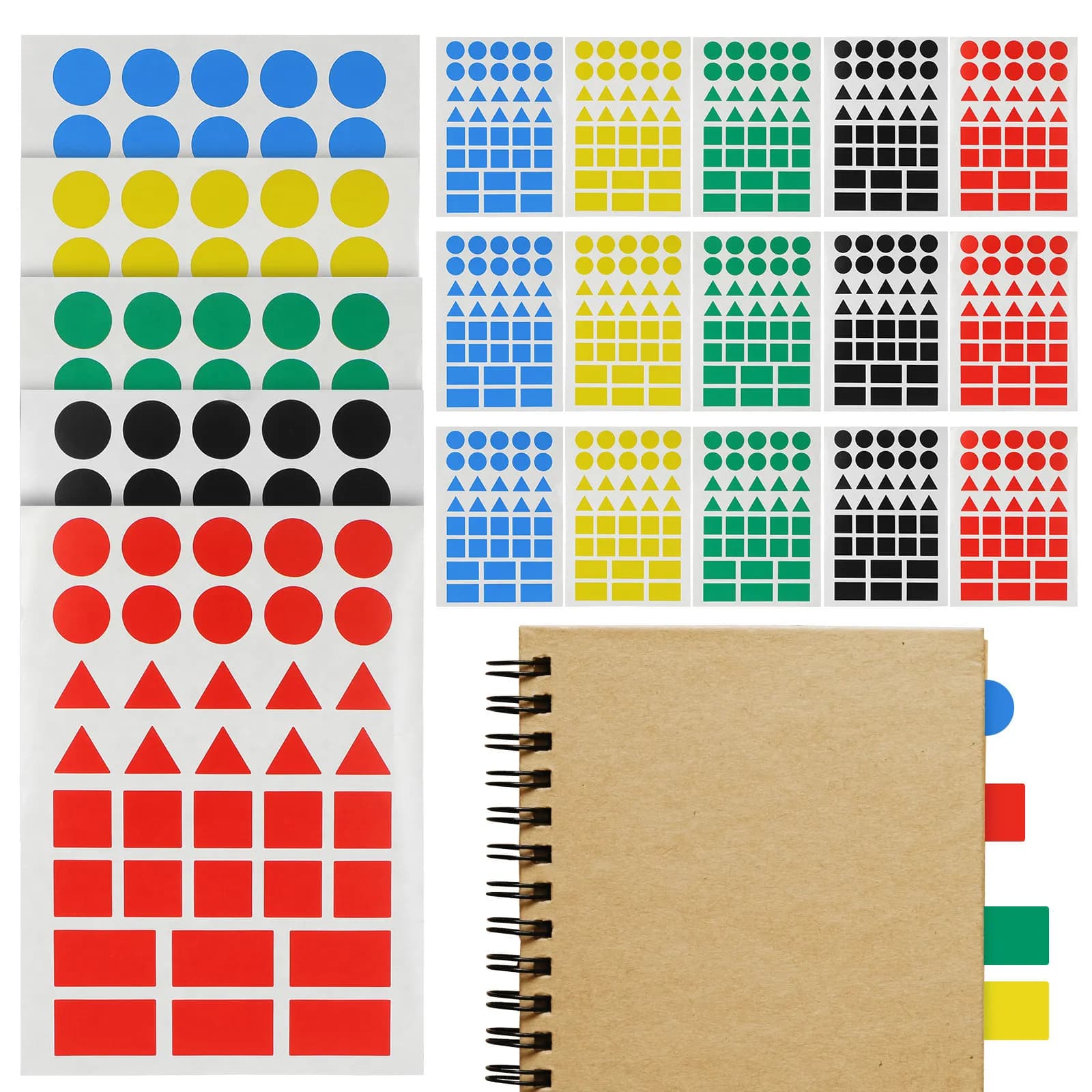 50 Fogli di Adesivi Multiforma per Codifica a Colori, Rotondi, Quadrati, Triangolari, Rettangolari per Contenitori, Scatole per Alimenti, Scatole per Trasloco