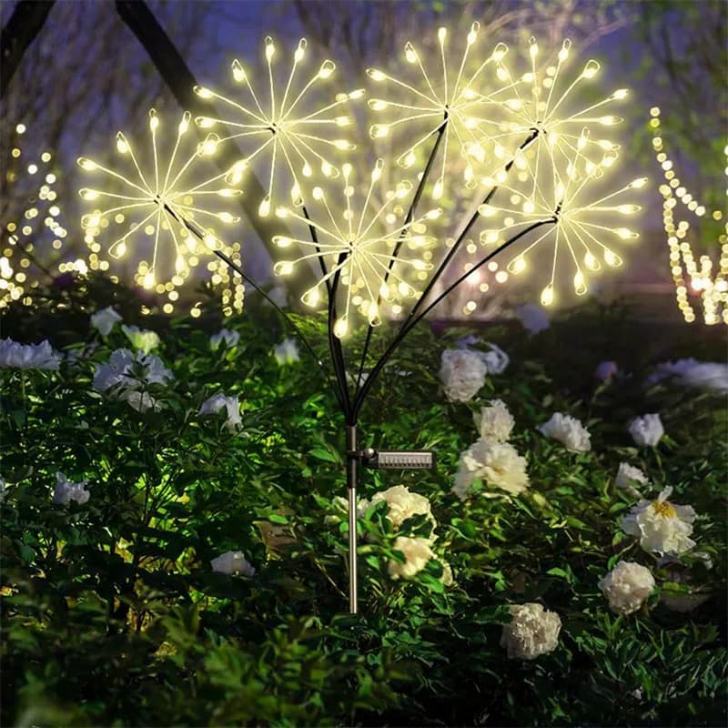 Luce solare a LED per piccoli fuochi d'artificio, luce da giardino per esterni, impermeabile, per illuminazione di decorazioni paesaggistiche per percorsi