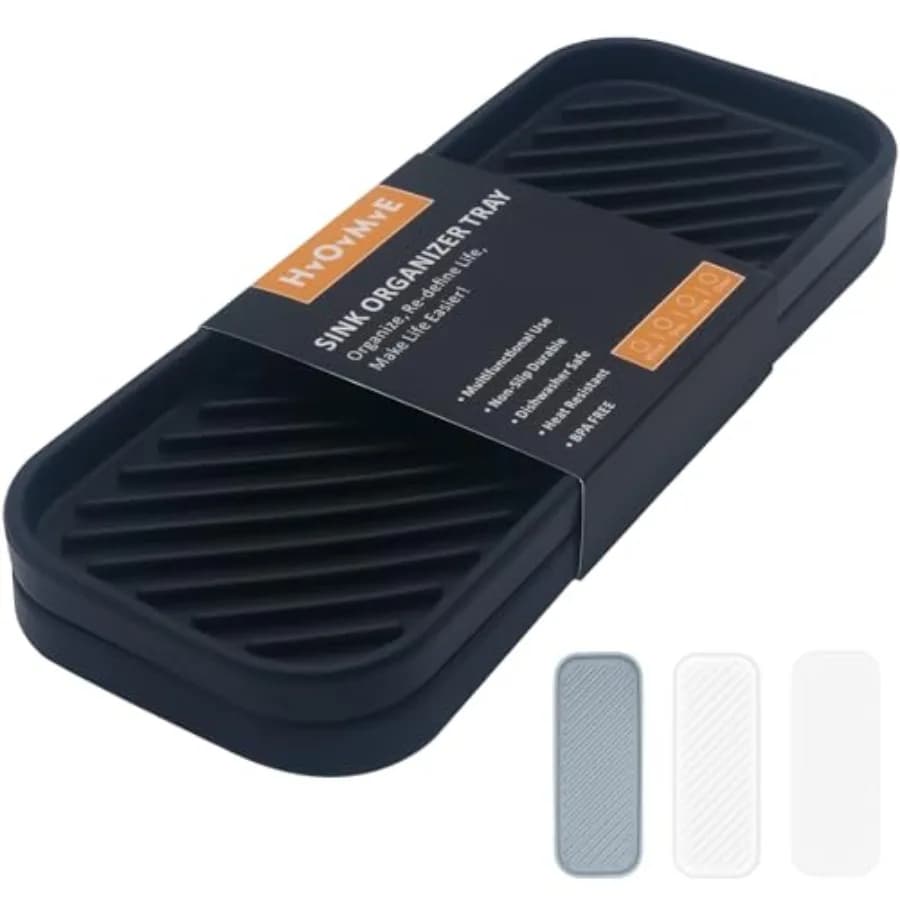 Silicone Organizer Tray, Soap and Sponge Holder for Kitchen Sk, Bathroom - Storage Tray for Dish Brush, Soap Dispenser, Dishwas