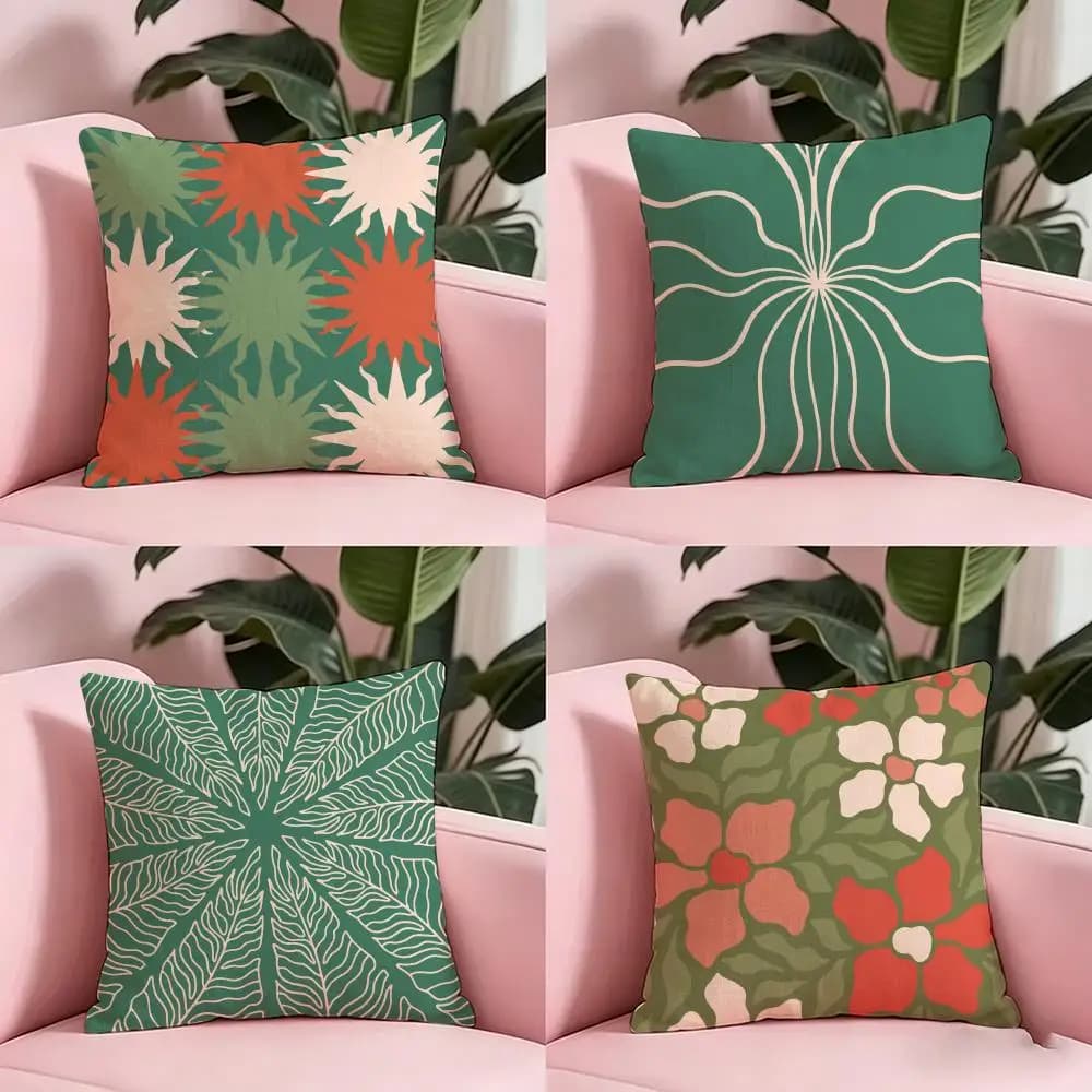 Art Bohemia Green Cushion Cover Anti-dustmite Pillowcase Invisible zipper silky short plush Sofa cushion cover
