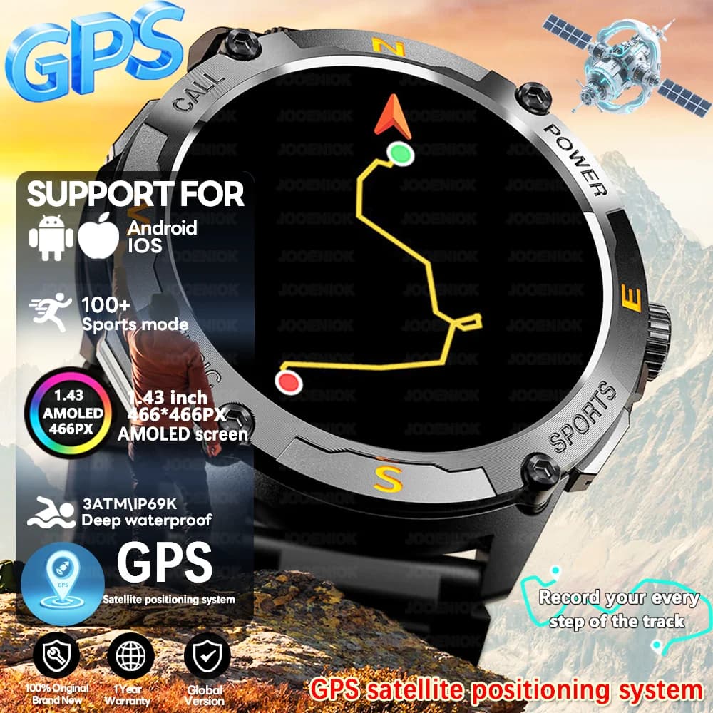 GPS integrato Outdoor Militare Astuto Della Vigilanza Uomo Donna Altimetro Impermeabile 100 + Sport Smartwatch Uomini Supporto Chiamata Vocale 2026 NUOVO