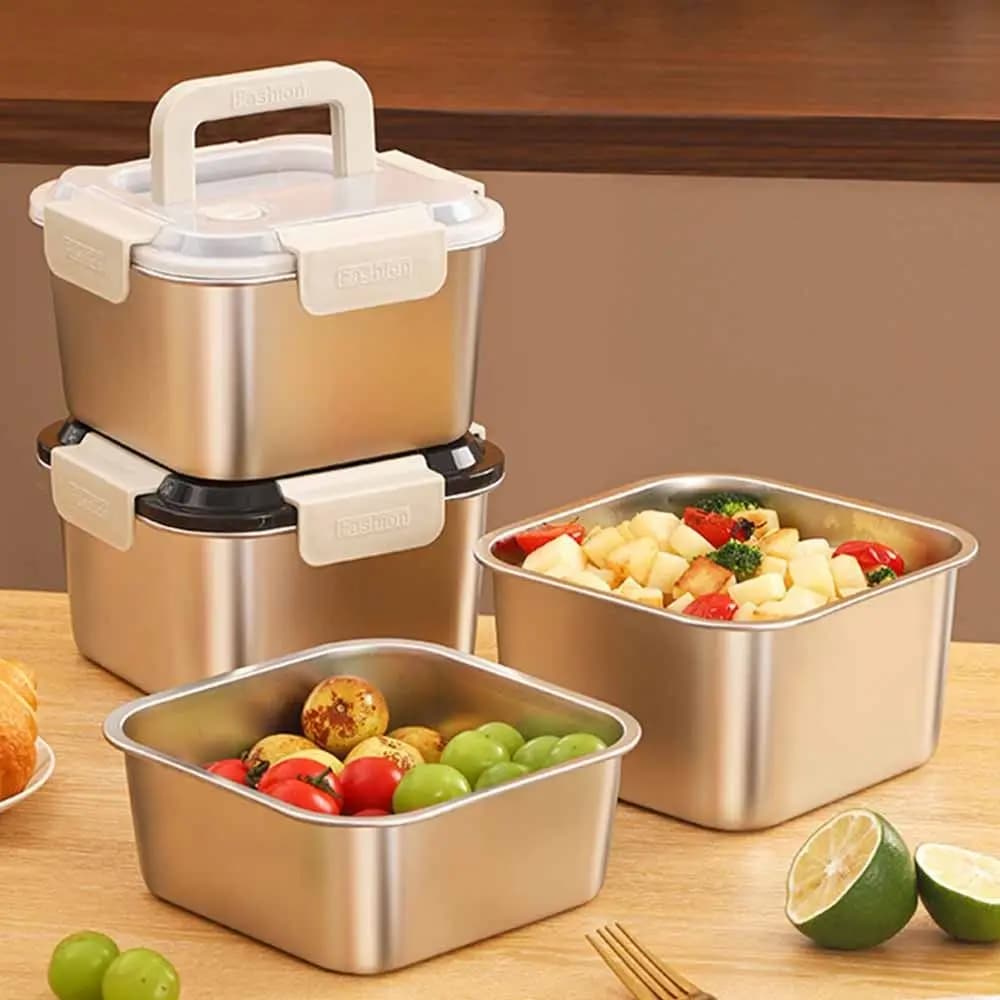 Contenitore Ermetico in Acciaio Inox da 1800ML, Scatola Quadrata Rinforzata per Pranzo, Contenitore Riutilizzabile per Snack e Alimenti, Ideale per Campeggio