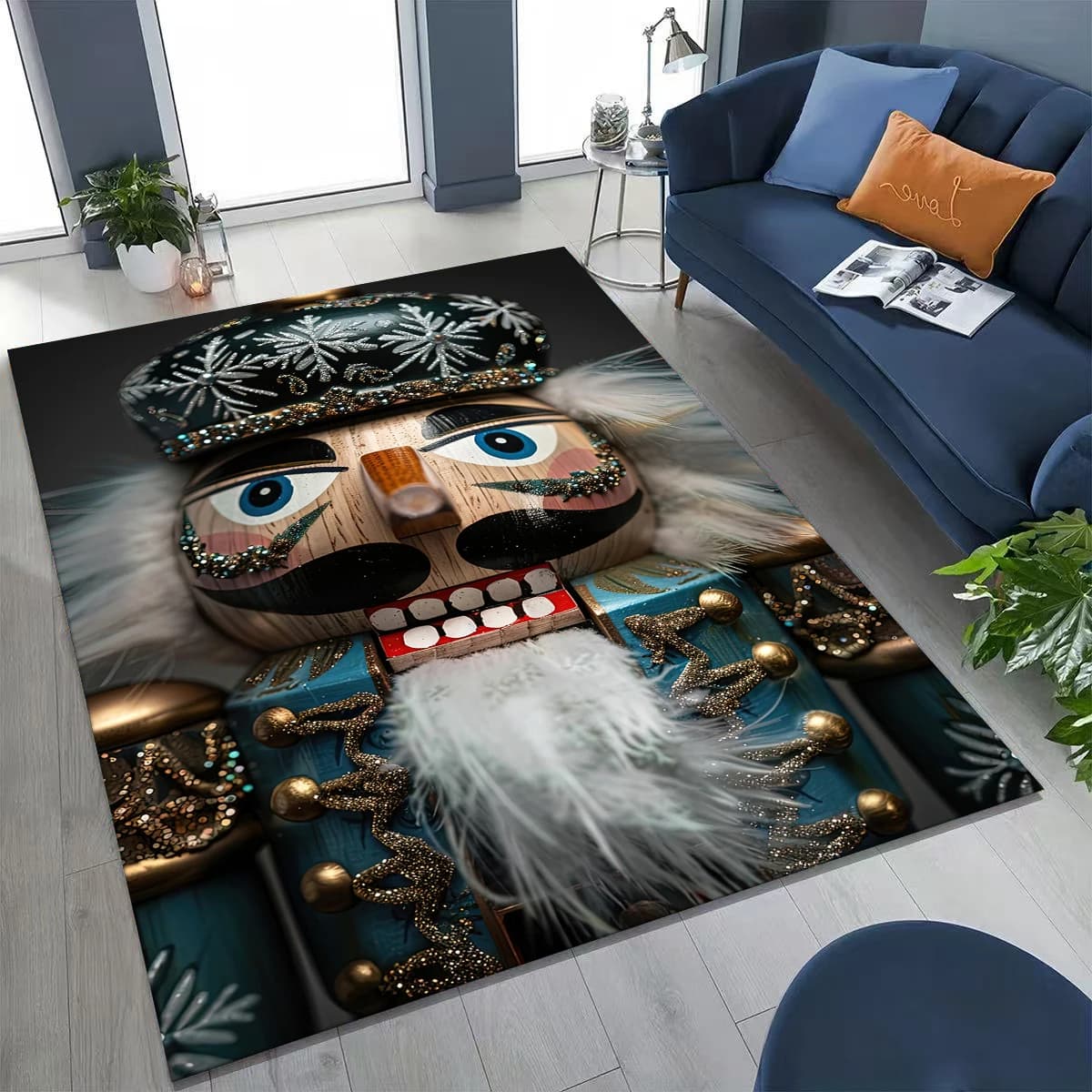 Merry Christmas Tree Nutcracker Cartoon Puppet New Year Gift Carpet Rug for Bedroom Living Room Sofa Home Doormat Decor,Non-slip