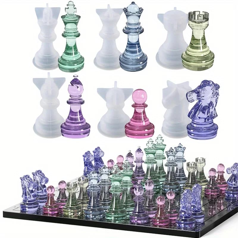 Resin silicone mold 17Pcs Chess Silicone Mold Set, Complete Resin Casting Handicraft Kit with Full Size 3D Chess Piece Molds