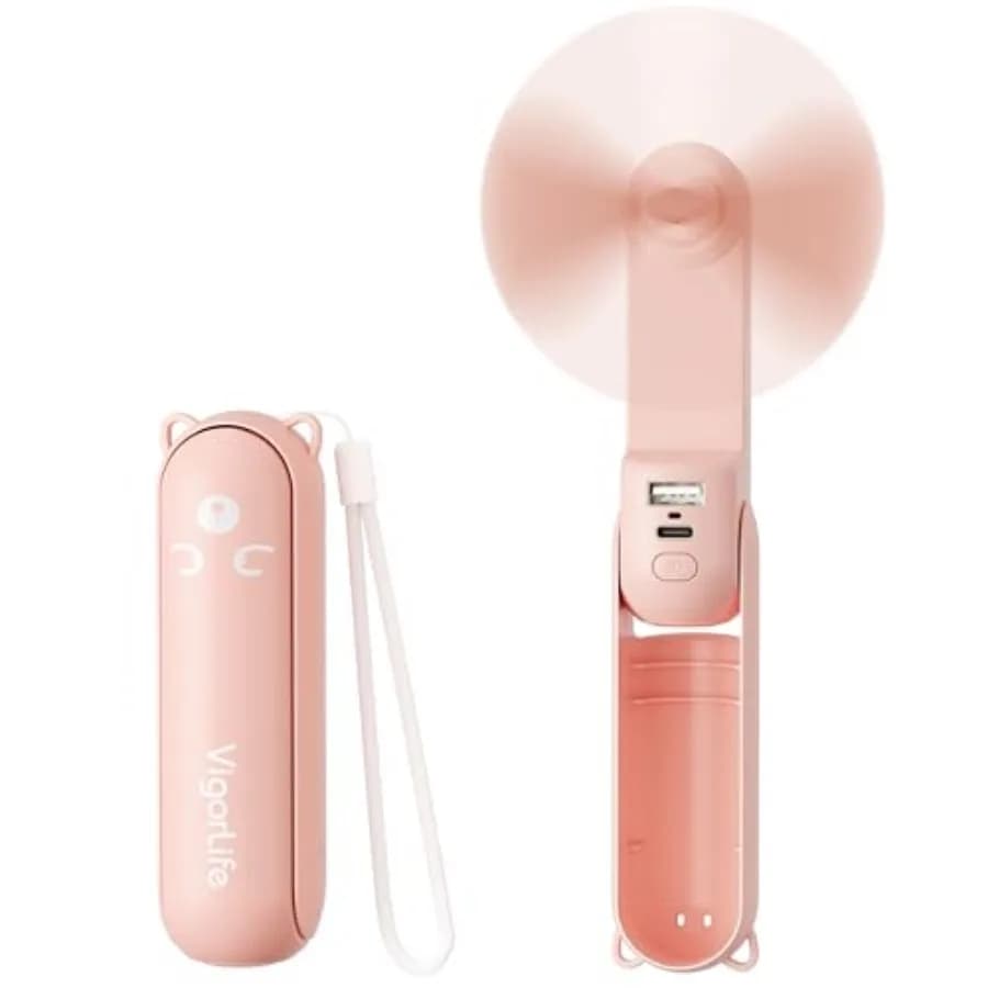 Mini Handheld Fan, USB Rechargeable 3 IN 1 Personal Cooler Fans with Power Bank, LED Flashlight, Small Foldable Pocket Portable