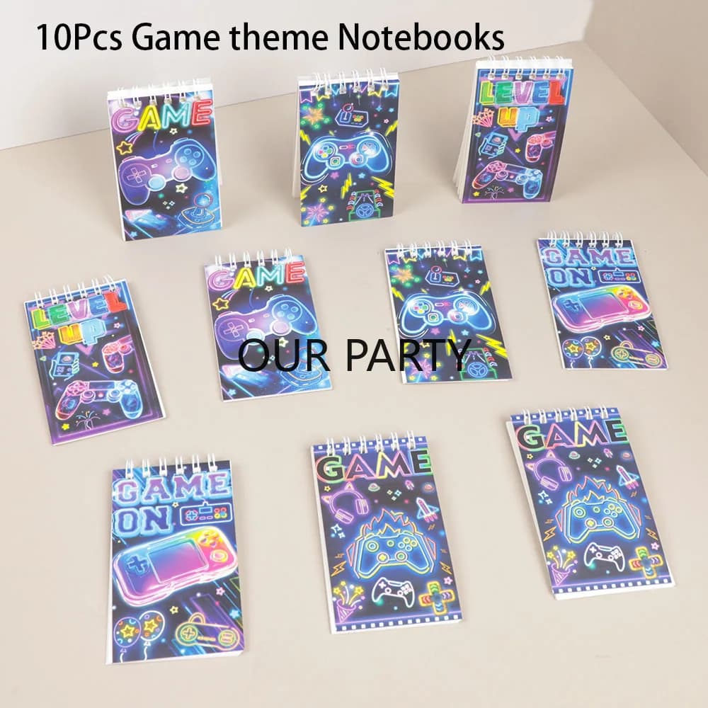 10 pezzi Gioco colorato sul tema Notebook a spirale portatile GamePad Mini blocco note per bambini Gioco di compleanno Bomboniere notturne Ricompense scolastiche