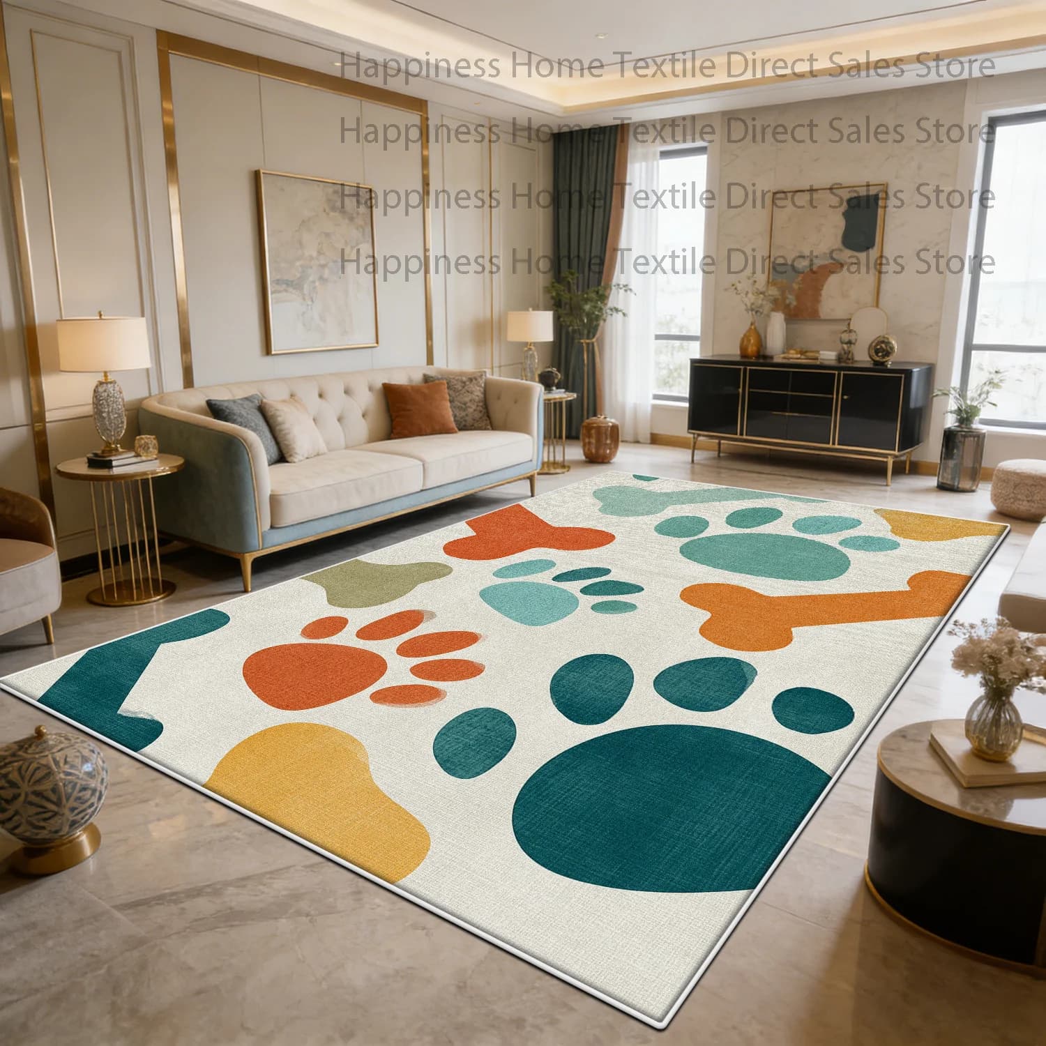 Nordic Modern Pet Paw Print Living Room Carpet Decoration Bedroom Washable Non-slip Simple Style Rug Soft Plush Study Floor Mats