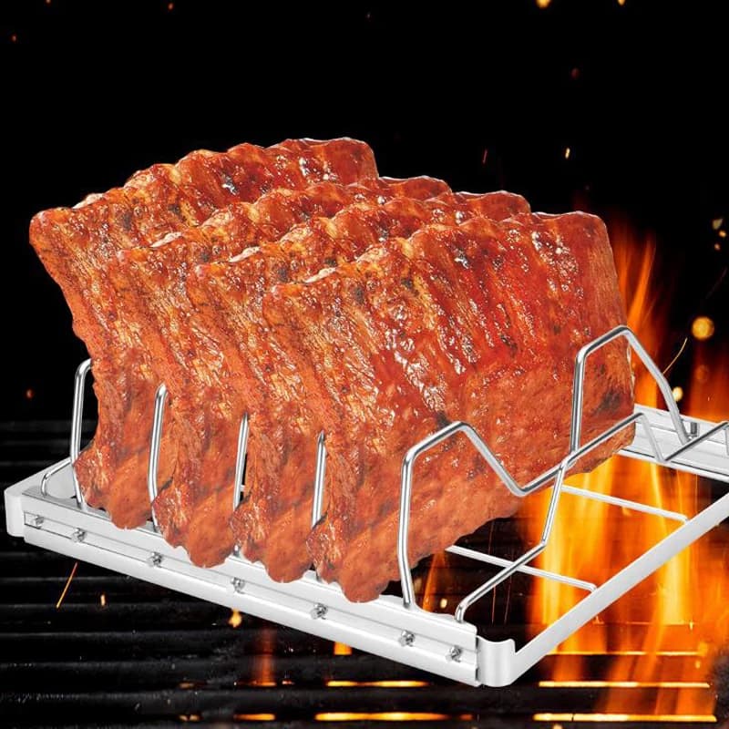Stainless steel folding rib grill perfect for grilling, smoking and serving barbecue accessories Rust resistant and easy to clean