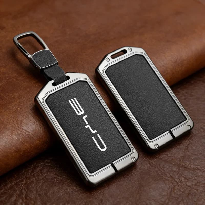 For BYD Atto 3 Han EV Dolphin Durable Second Song Car Zinc Alloy Leather NFC Card Remote Key Cover Case Protector Holder Shell