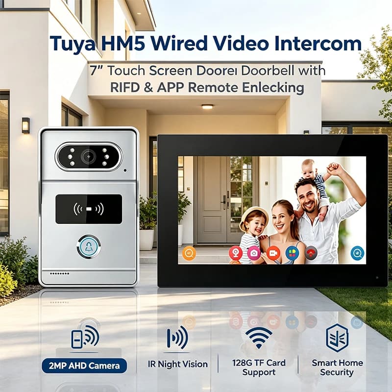 Tuya 4-Wire Villa Video Intercom 7 Inch IPS Touch Screen, 2MP 120° Night Vision Doorbell with IC & APP Unlock