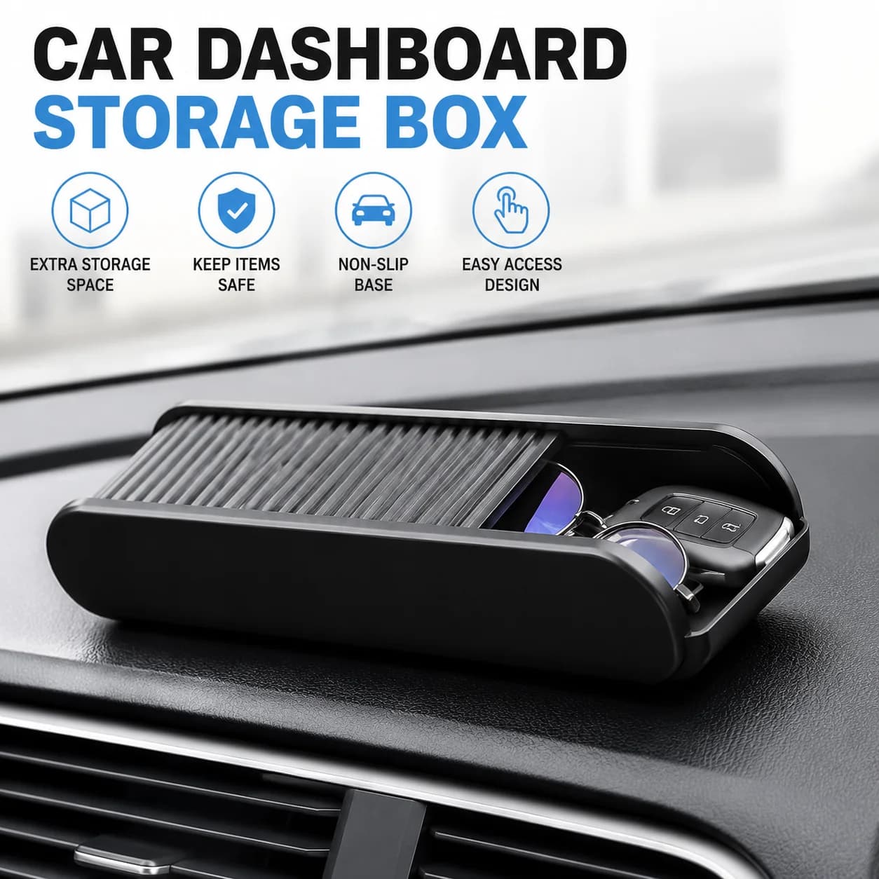 Dashboard Storage Box Car Center Console Organizer with Lid Telescopic Compartment for Coins Glasses Phone Use