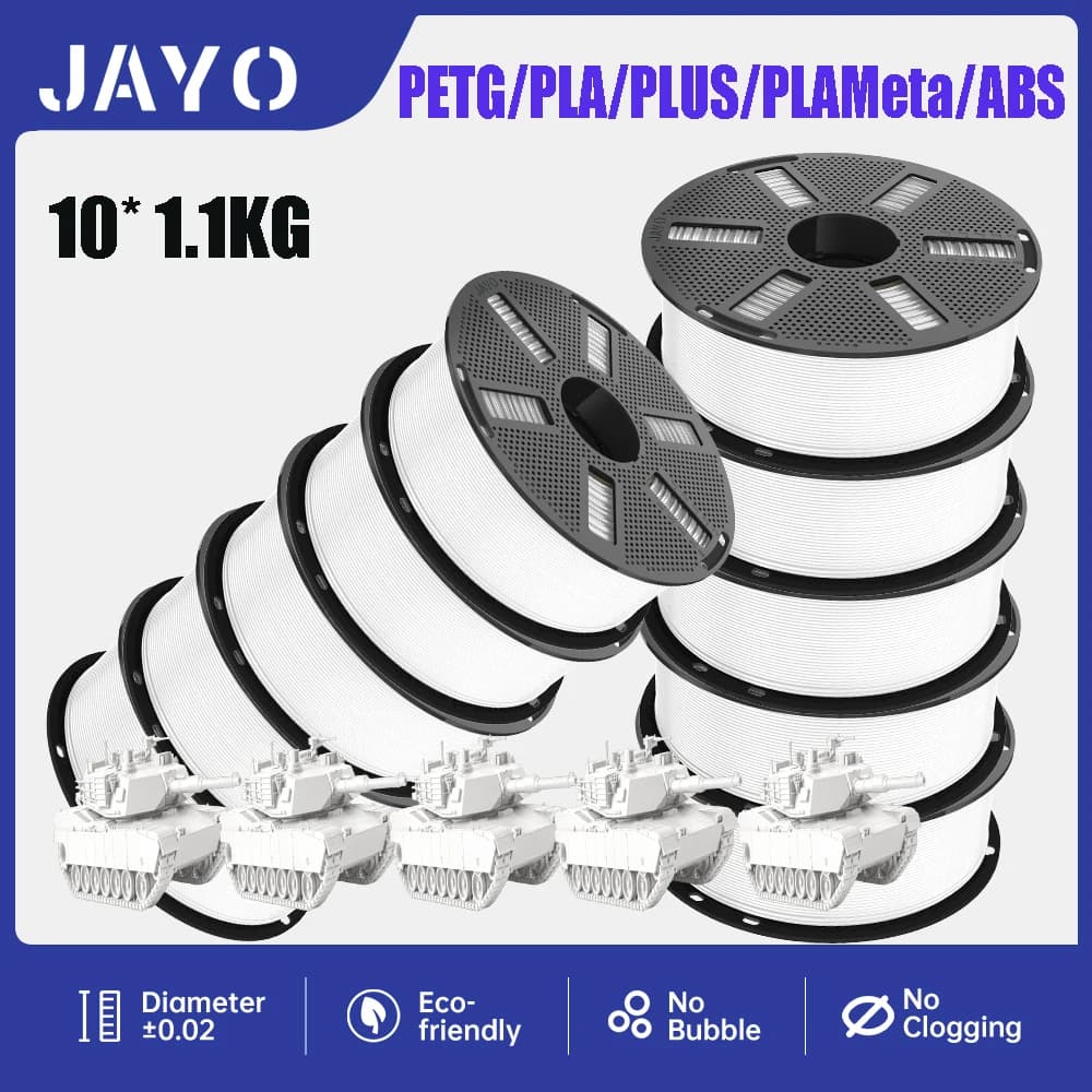 JAYO 3D printer filaments 10Rolls Black PETG/PLA/HS-PLA/HSPMETG/PLA PLUS/ASA Bubble Free Smooth Suitable 1.75mm for 3D Printing