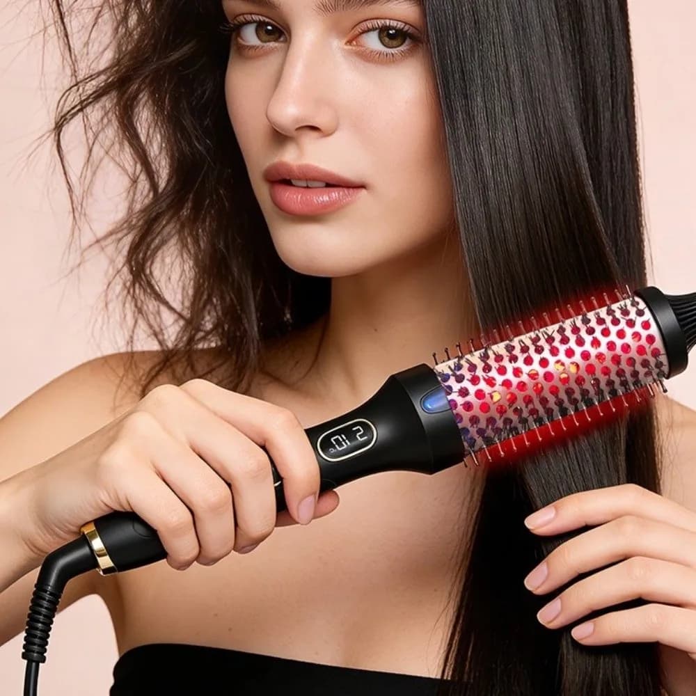 2 In 1 Hair Curler Straightener Anti-Scald PTC Heating Hair Curling Iron 6 Temps Setting Thermal Brush Electric Curling Wand