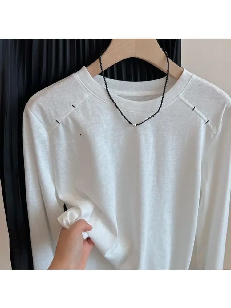 New White Long Sleeve Women's T-shirt Loose Slimming Summer Fashion Sun Protection Casual Style Polyester Blend Thin Model