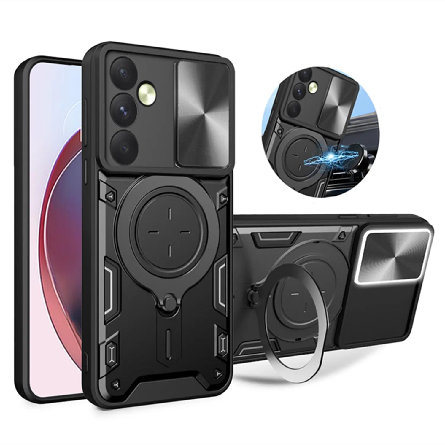 Custodia Magnetica Antiurto con Anello per Samsung A57 A56 A55 A54 A37 A36 A35 A34 A26 A25 A17 A16 A15 A14 con Protezione Fotocamera