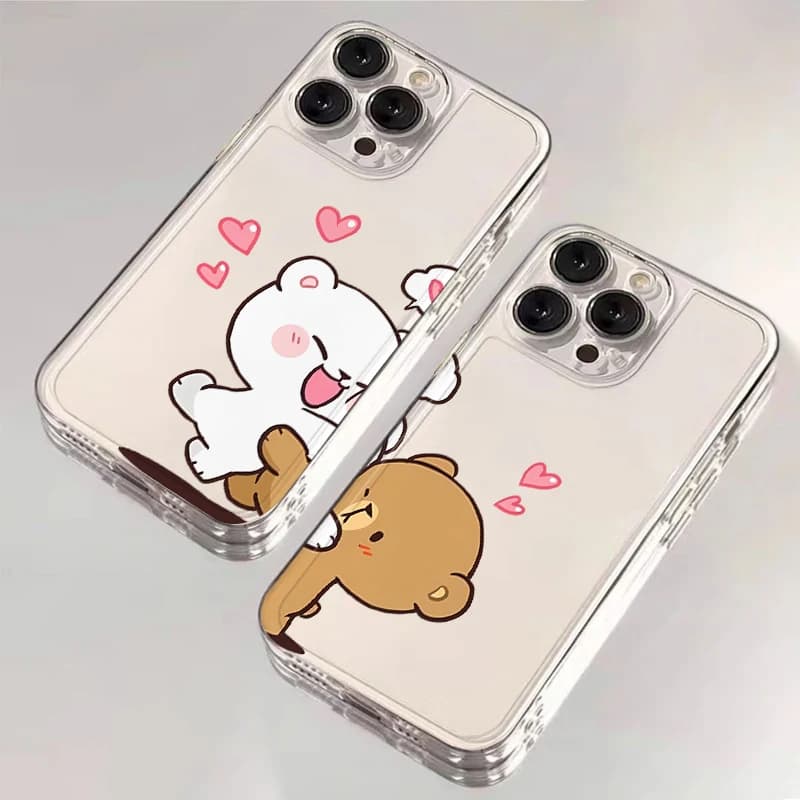 Fun cartoon pair case for Apple iPhone 16e 7 8 SE XR 13 12 11 Pro Max 15 14 16 Plus XS Soft transparent