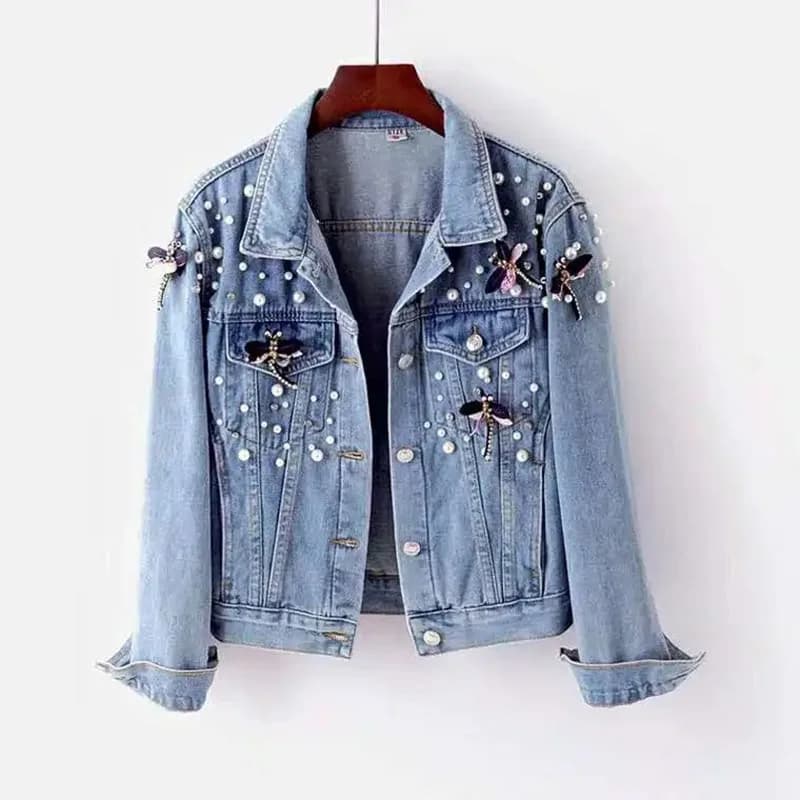 Giacca di jeans ricamata di nuova moda autunnale Studente femminile coreano allentato corto cappotto basic femminile giacche da moto casual marea