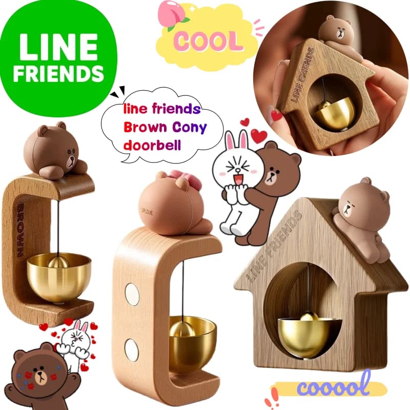 New Line Friends Brown Cony Campanello Creativo di alto valore Anime Chibi Cartoon Doll Campanella a vento Decorazione magnetica per porta d'ingresso