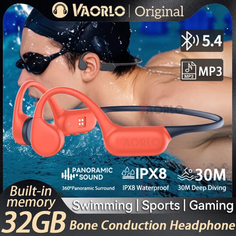 Bluetooth 5.4 headphones IPX8 waterproof MP3 player Hifi Hook for ear Wireless headphone with microphone Headset for Swimmin
