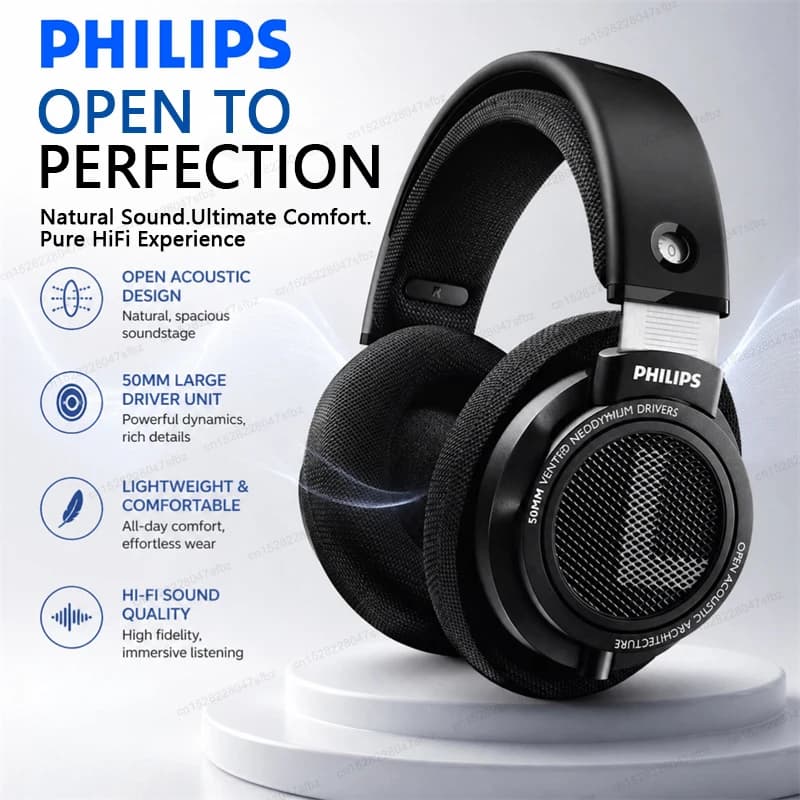 Cuffie Philips SHP9500 Professionali HiFi per Gaming, Senza Ritardi, Cablate per Computer PC Laptop Esports, Jack da 3.5mm e 6.3mm
