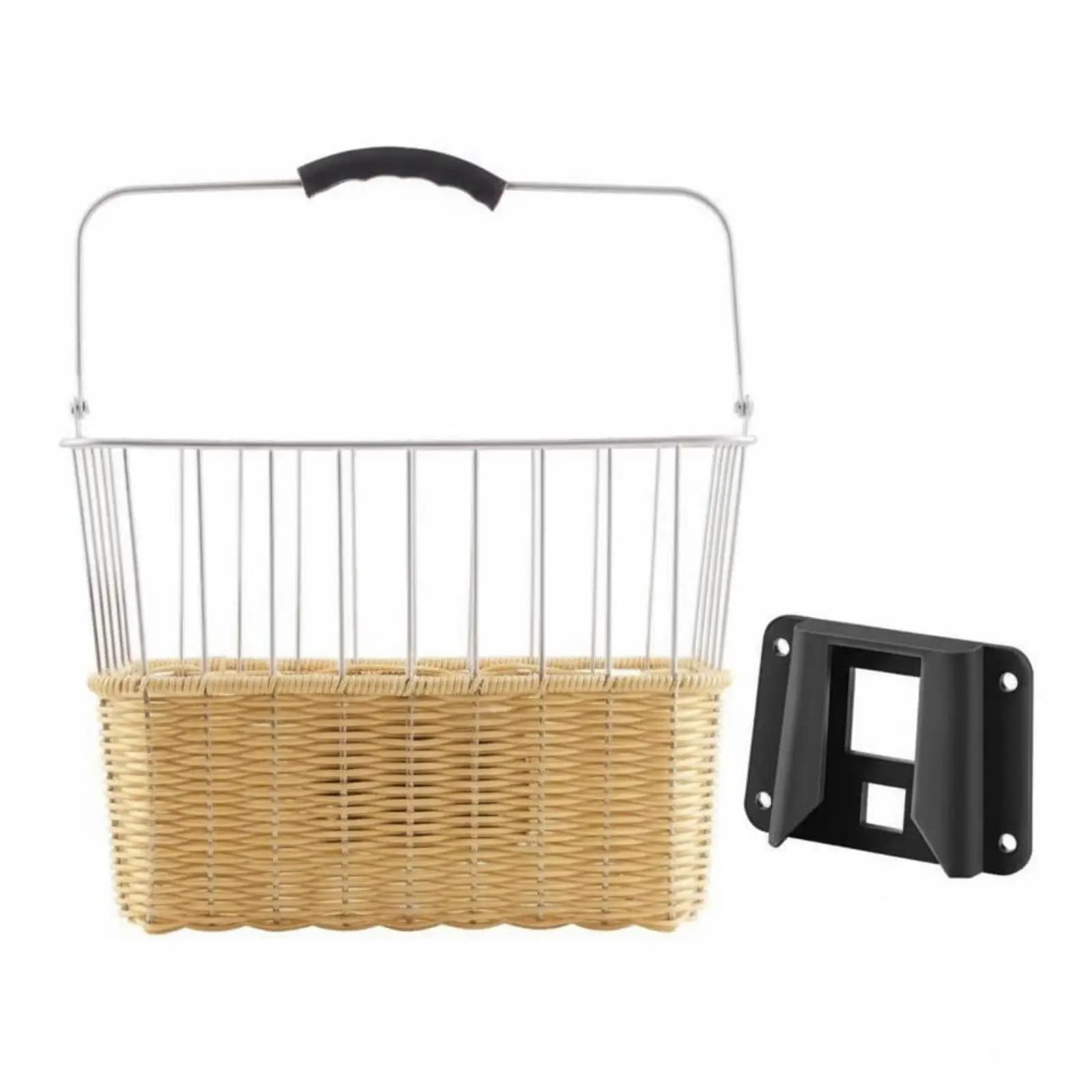 Hand Woven Bicycle Basket Fast Release Portable Iron Frame Basket for Groceries Pet Carrier Park Picnic