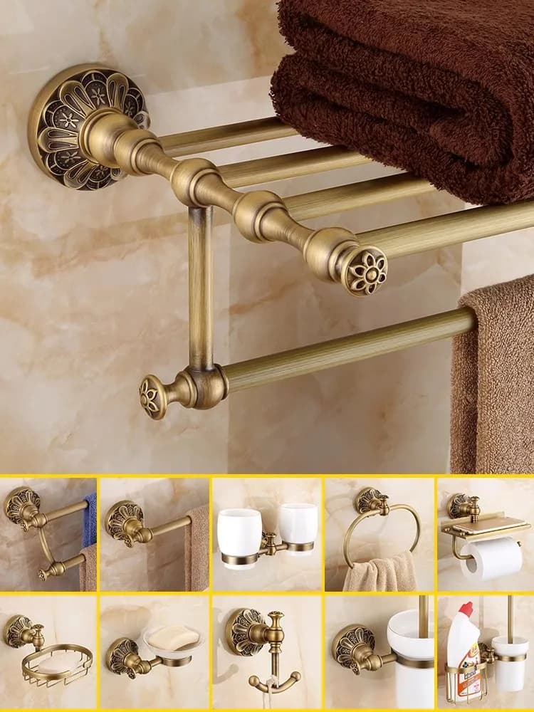 Accessori Bagno Antichi, Mensola Angolare, Portascopino, Portarotolo, Portasciugamani, Porta Asciugamani, Accessori Bagno in Ottone