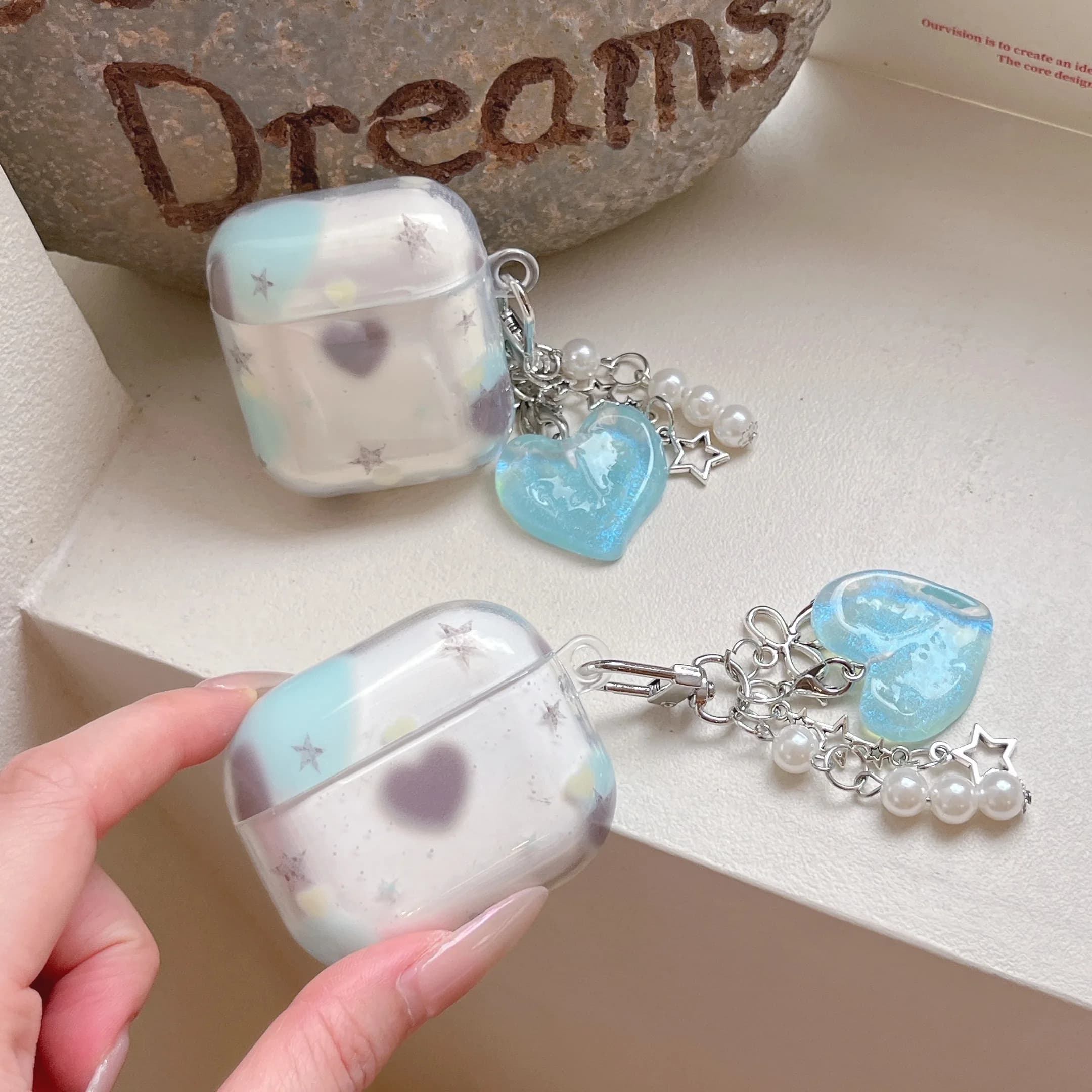 Fashion Simple Heart Five-Pointed Star Splash Ink Pattern Transparent Earphone Case Cover Case For AirPods 1 2 3 4 Pro Pro2 Pro3