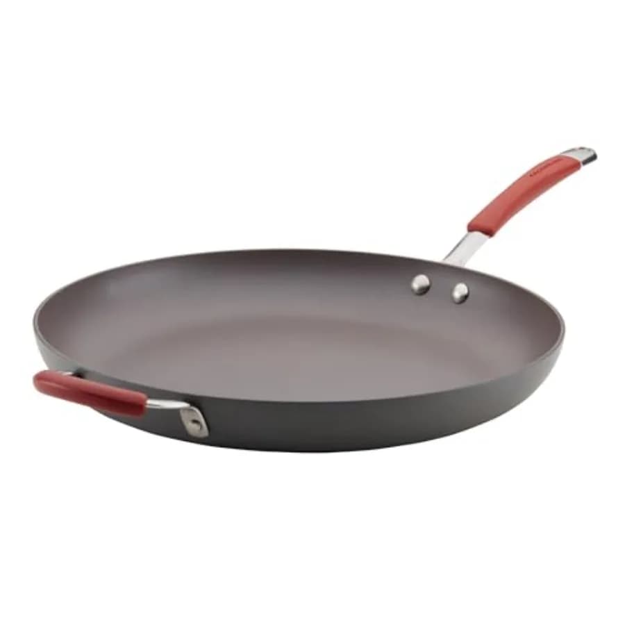 87631-T Cucina Padella Antiaderente in Alluminio Anodizzato con Manico Ausiliario, 14 Pollici, Grigio/Rosso
