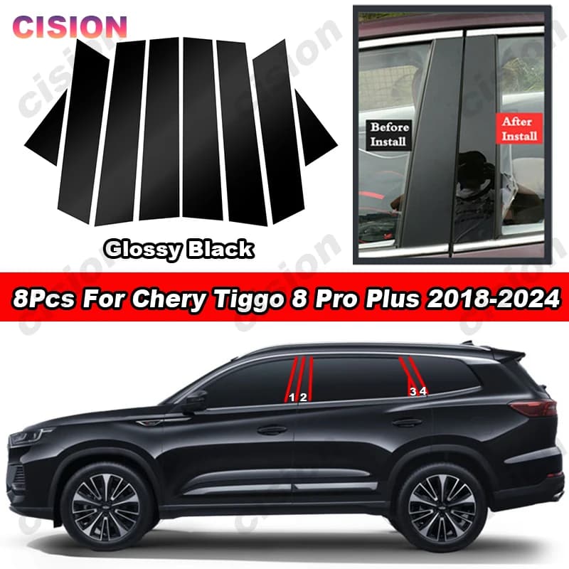 Lucido Piano Nero Auto Porta Finestra Centro Colonna Centrale B C Pilastro Copertura Trim Adesivo Per Chery Tiggo 8 Pro Plus 2018-2024