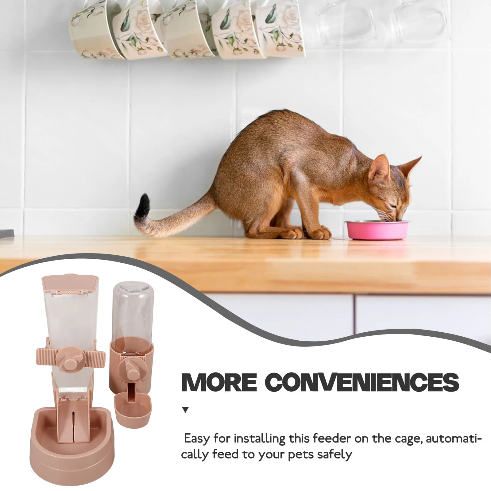 Set Distributore Automatico di Cibo e Acqua per Animali Domestici, Ciotola Sospesa per Cuccioli, Gattini, Cani e Gatti, per Uso in Gabbia