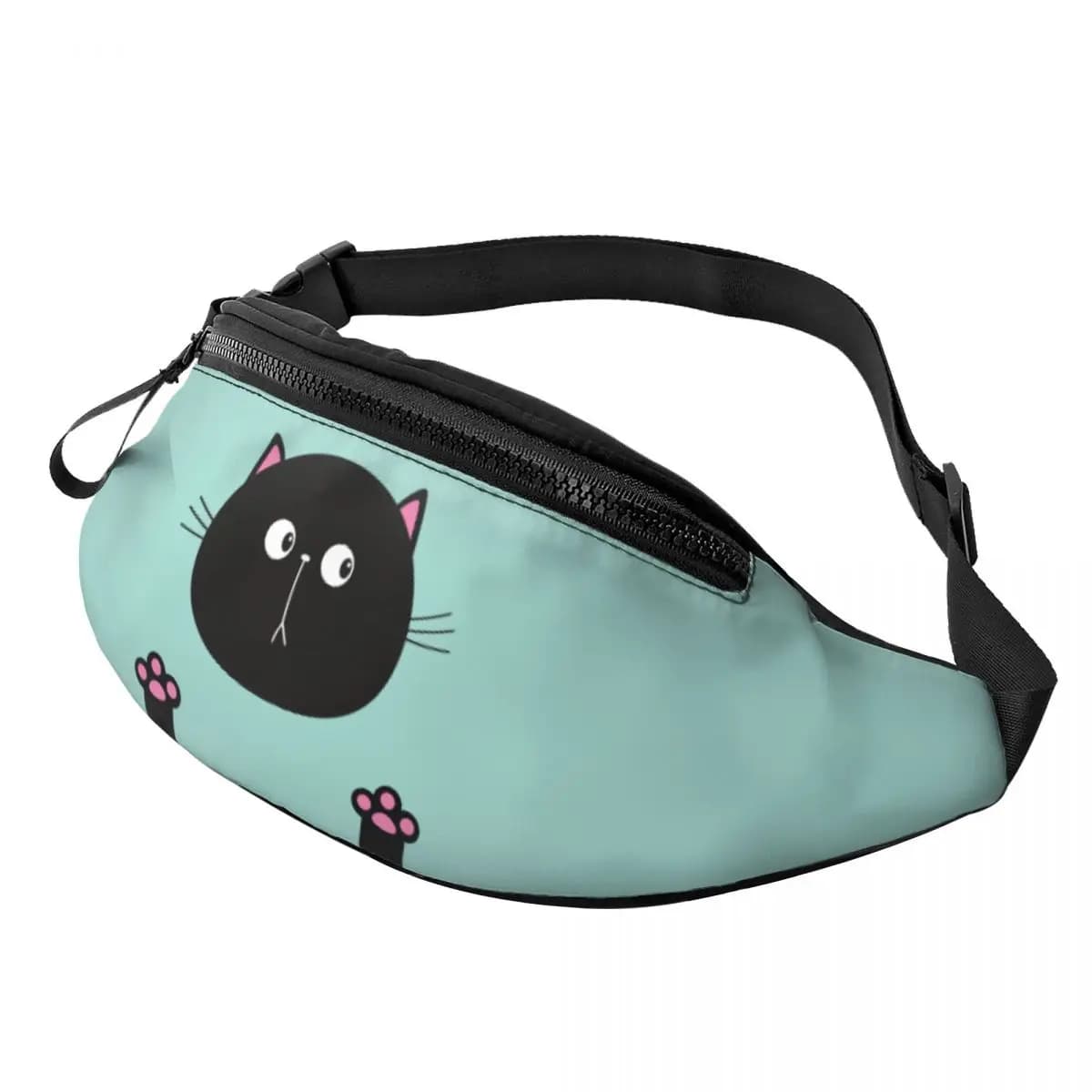 Marsupio personalizzato divertente con testa di gatto nero, marsupio personalizzato con zampa di gattino rosa, marsupio da viaggio per uomo e donna