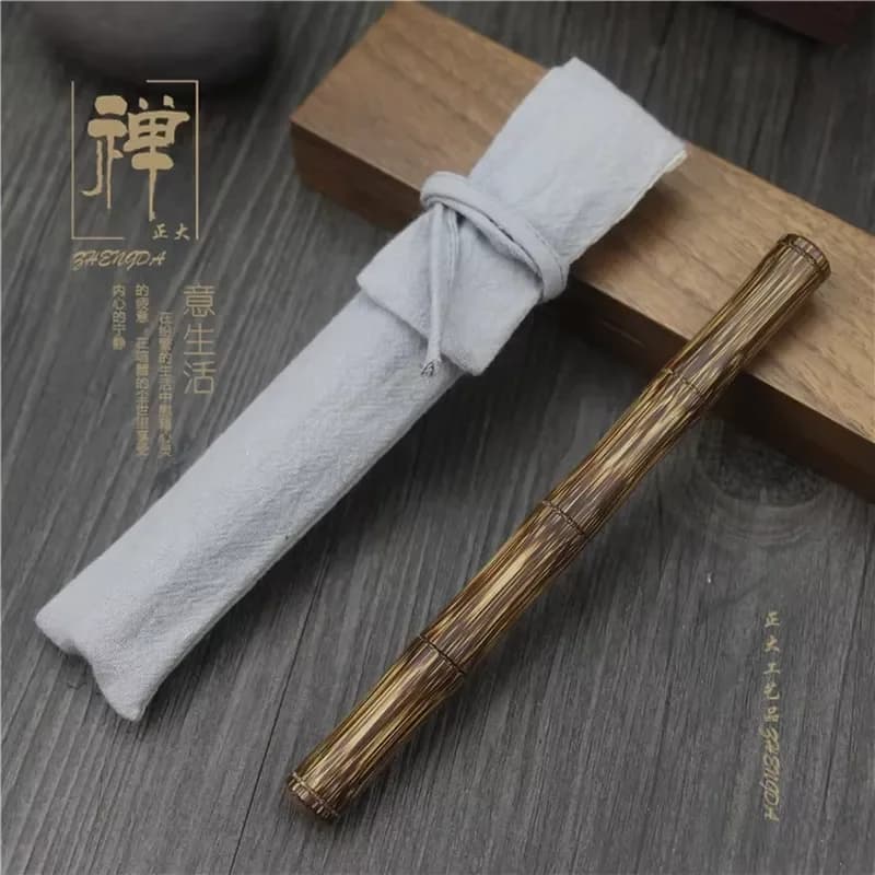 Gold Bamboo Fountain Pen with Fine Nib Calligraphy Writing Tool Gel Rollerball Pen for Beginners Office Supplies Gift Set Hot