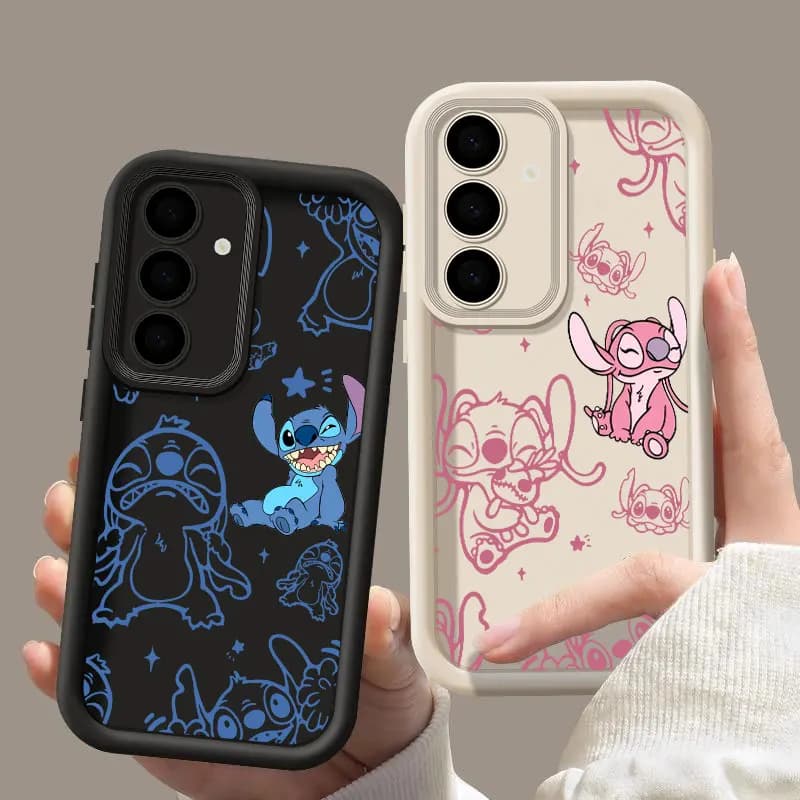 Cover Protettiva in Silicone Morbido con Cartoni Animati Stitch e Angel per Samsung Galaxy S26 S25 Ultra S24 S23 Plus S22 S21 S20 FE