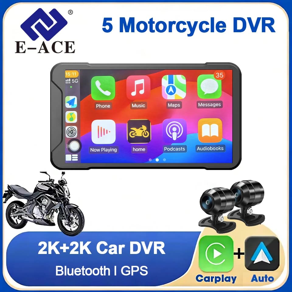 5.0 inch Wireless CarPlay Moto Android Auto Digital Moto Dashboard 2K&2K Front And Rear Dual Lens GPS Navigation Display Screen