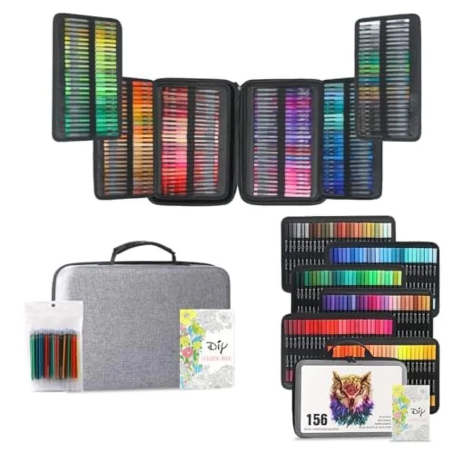 Set di 156 Penne Gel Colorate e 156 Pennarelli Artistici, Pennelli per Libri da Colorare per Adulti, Planner, Scrittura, Disegno e Appunti