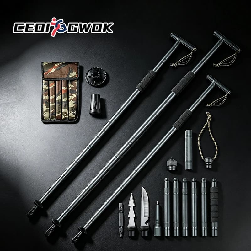 CEOI GWOK Professional Adjustable Collapsible Walking Stick 6063 Material Trekking Pole Adjustable T Grip Hiking Staff
