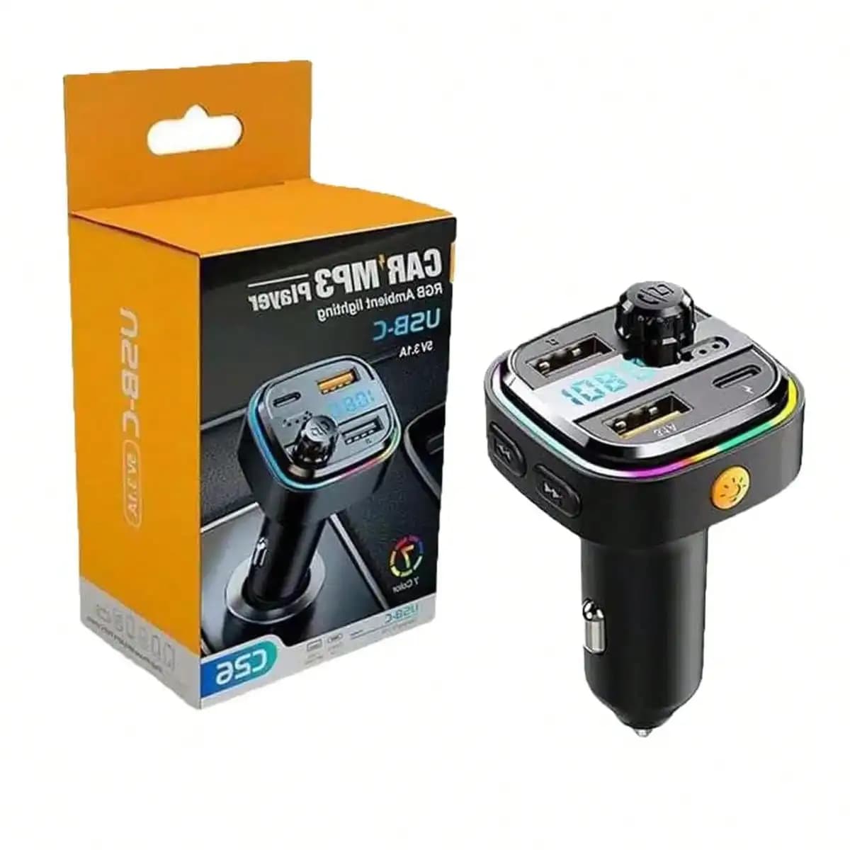 Adattatore radio per trasmettitore FM per auto Bluetooth con 2 porte USB+1 porta USB-C, adattatore per caricabatterie per auto a ricarica rapida, ricevitore audio stereo per auto, per pendolarismo quotidiano, viaggi su lunghe strade, accessori per auto
