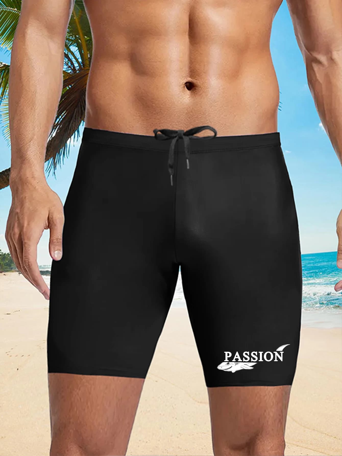 Casual Tight Printed Swim Trunks, Adjustable Drawstring Closure, Quick Dry Fabric Swimwear, Daily Swimwear for Pool Activities