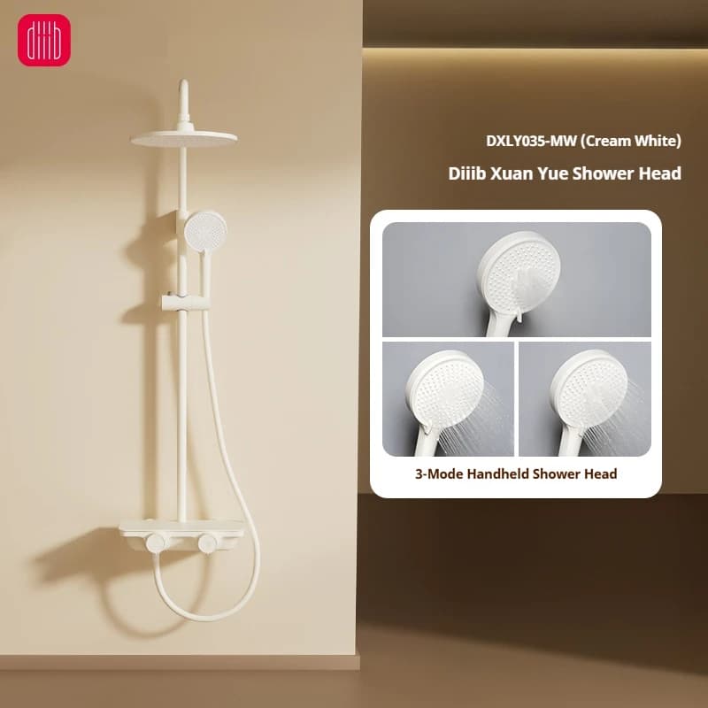 Diiib Bianco Latte/Gun Grigio Bagno Sistema Doccia Set Grande Rack di Stoccaggio Rubinetto Miscelatore Rubinetto Da Bagno Acqua Calda E Fredda Intelligente Avvio Freddo