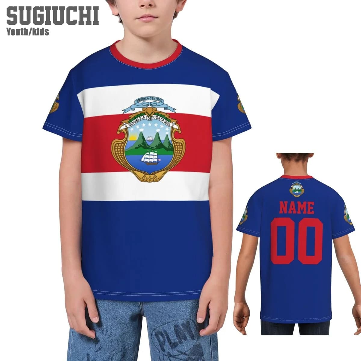 Magliette 3D personalizzate con nome, numero ed emblema della bandiera di Costa Rica per bambini, ragazzi e ragazze, magliette per tifosi di calcio, regalo per appassionati di calcio.