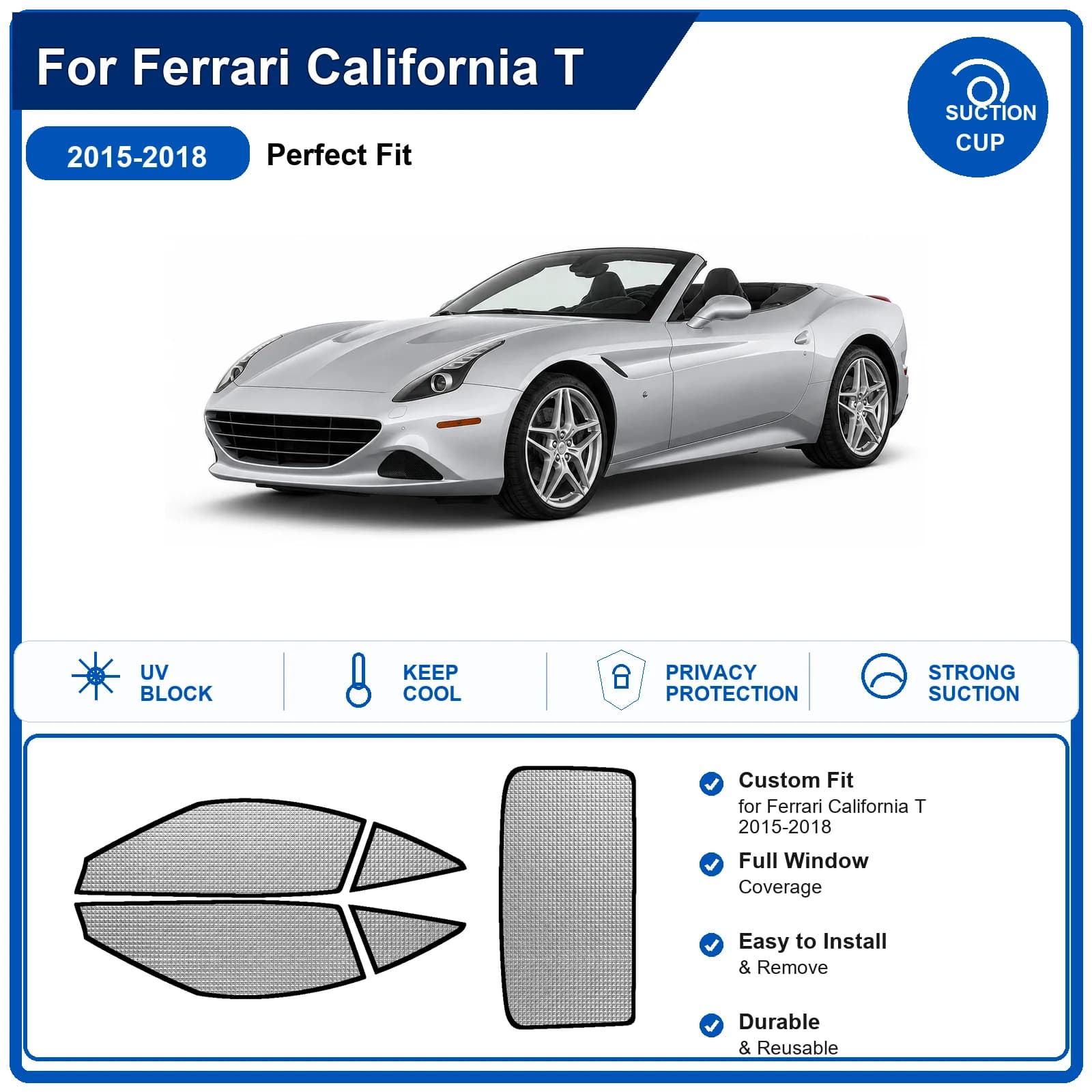 For Ferrari California T 2015-2018 Custom Full Set Windshield Sun Shade Aluminum Foil Heat Insulation Anti UV Foldable