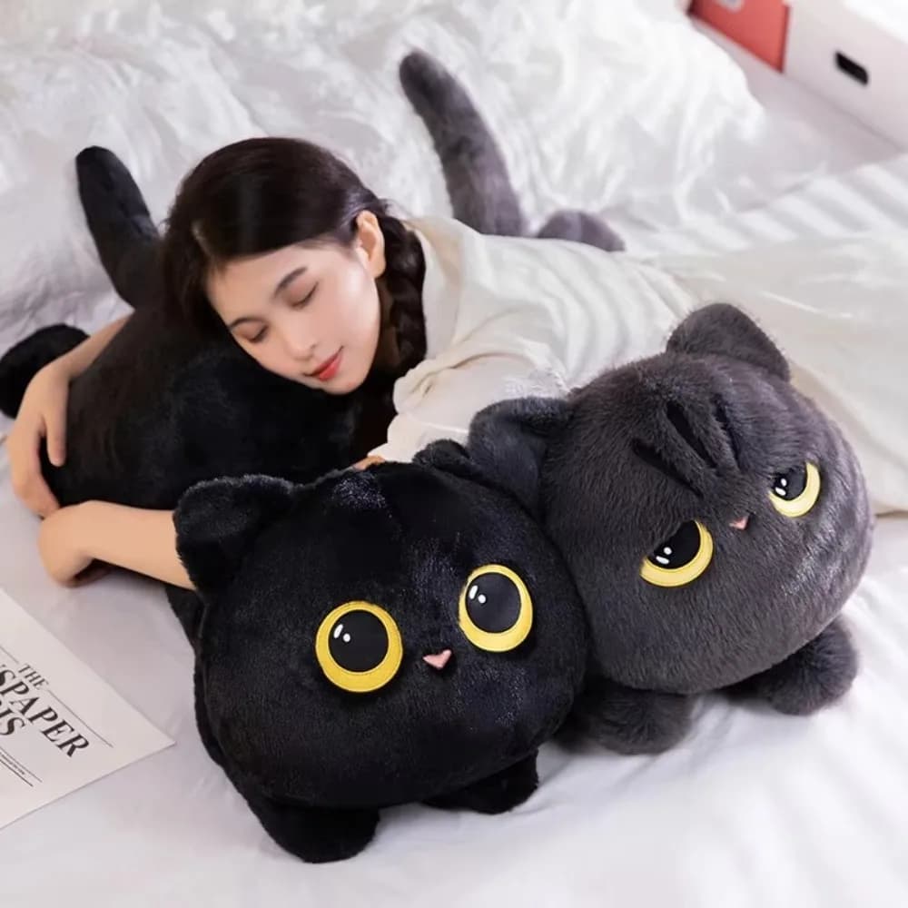 Regali 50 cm di lunghezza sdraiata gatto bambola cartone animato morbido gatto nero peluche bambole grande cuscino coccoloso