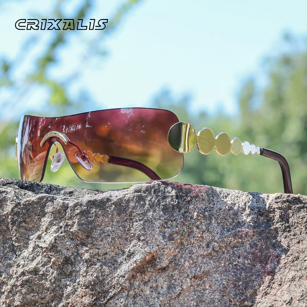 CRIXALIS Oversize Y2K Occhiali da sole senza montatura Moda donna Avvolgente Occhiali da sole Donna 2000'S Hip Hop Retro Shades Donna UV400