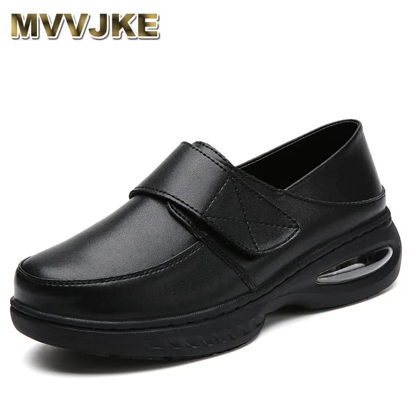 Scarpe da infermiera in vera pelle autunno inverno Scarpe da lavoro nere antiscivolo traspiranti con fondo morbido da donna comode