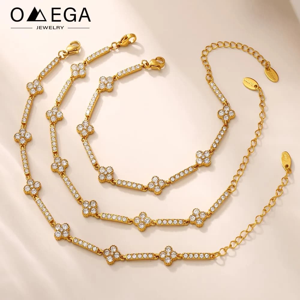 Bracciali a catena in acciaio inossidabile 316L con zircone per donna Bracciale a mano da donna regolabile placcato oro 18 carati Gioielli da donna di lusso