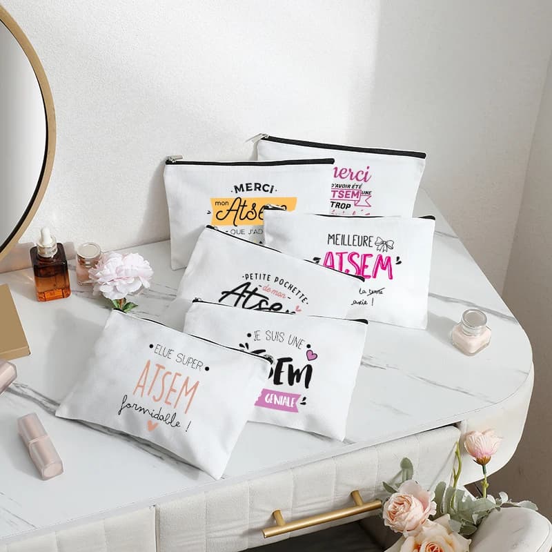 French School ATSEM Appreciation Design Toiletry Bag - Durable Polyester Zipper Pouch with French School Inspired Makeup Case